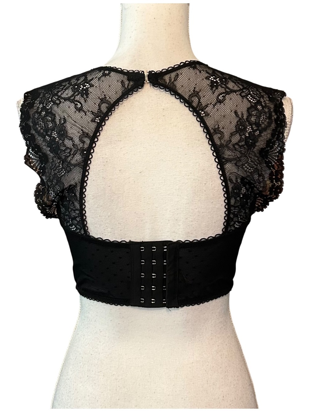 Dobreva Open Back Long Line Bra Cropped Top Women’s SZ 36C in Black Lace - Picture 7 of 8